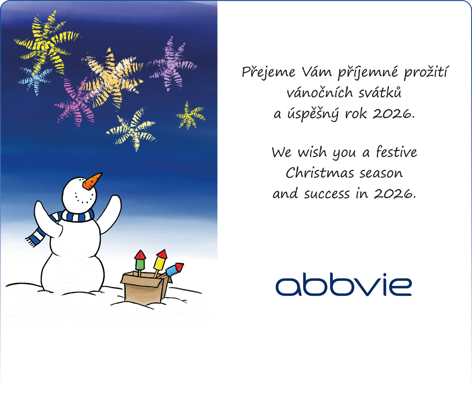 Přejeme Vám příjemné prožití vánočních svátků a úspěšný rok 2026.
We wish you a festive Christmas season and success in 2023.
AbbVie